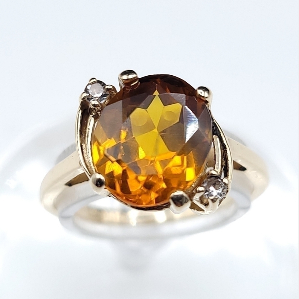 10k orange sapphire and diamond ring